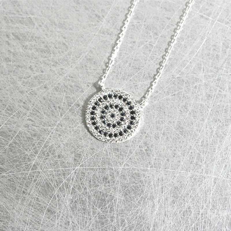White Gold CZ Evil Eye Disc Necklace Sterling Silver from kellinsilver.com