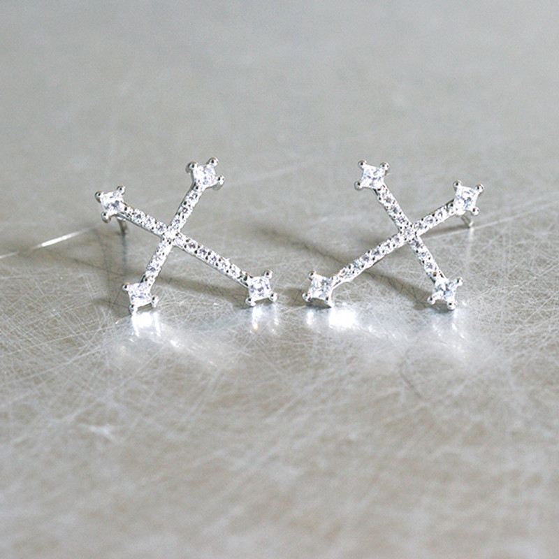 Swarovski White Gold Saint Cross Drop Earrings from kellinsilver.com
