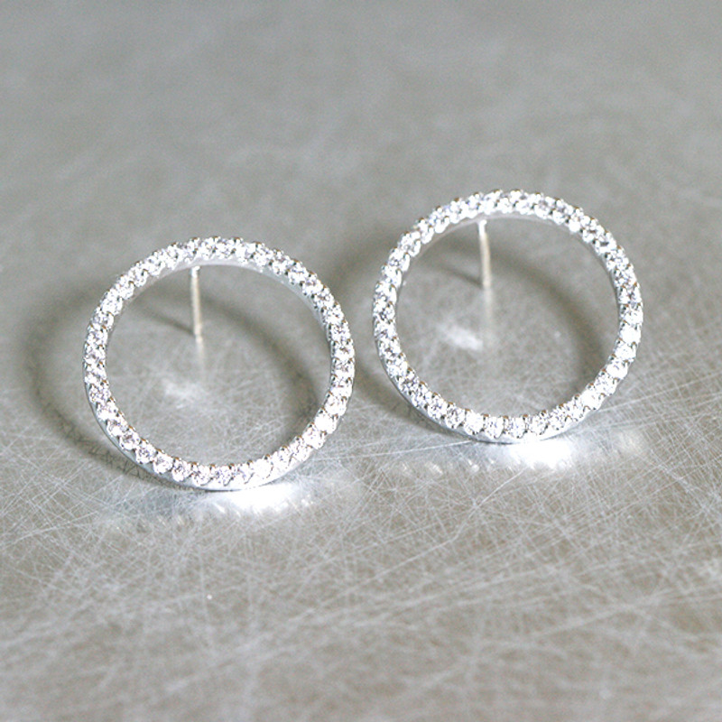 White Gold Swarovski Outline Circle Earrings Stud from kellinsilver.com