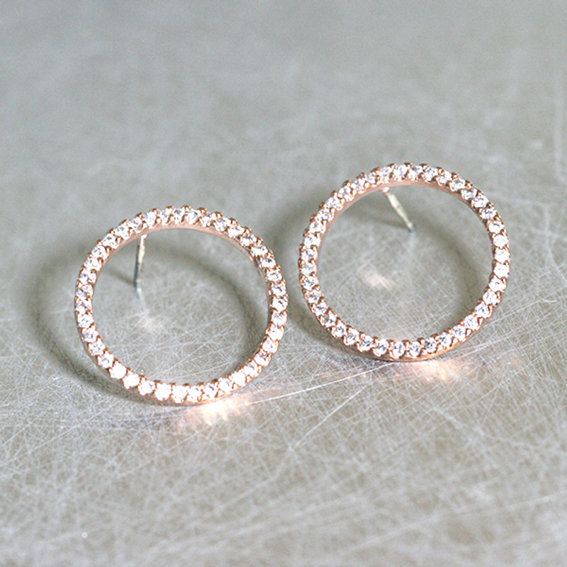 Rose GOld Swarovski Outline Circle Earrings Stud from kellinsilver.com