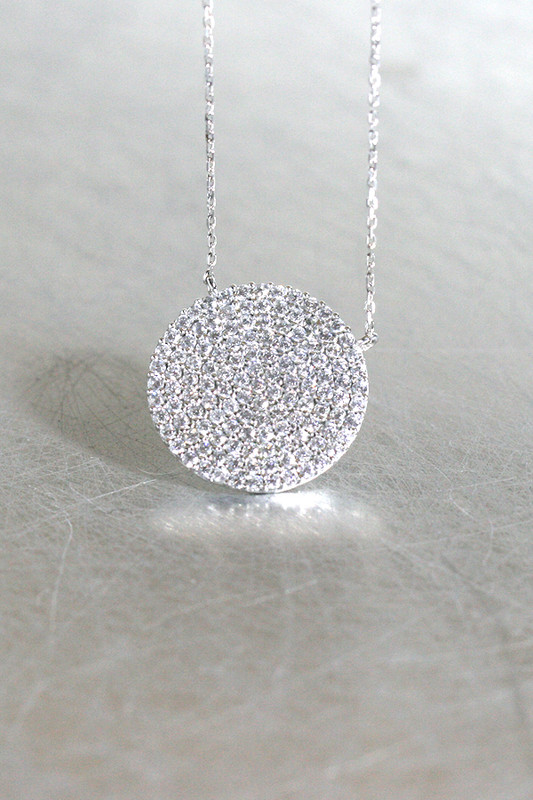 Swarovski White Gold Pave Disc Necklace Sterling Silver at kellinsilver.com