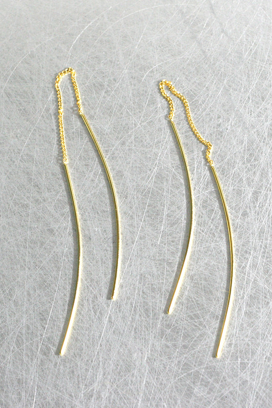 Gold Curved Thread Dangle Earrings Sterling Silver from kellinsilver.com