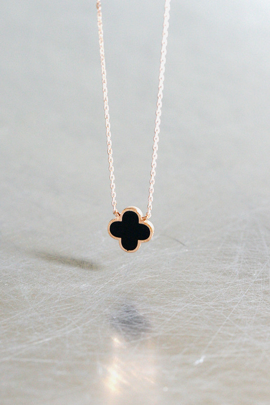 Black Four Leaf Clover Rose Gold Necklace Sterling Silver from kellinsilver.com