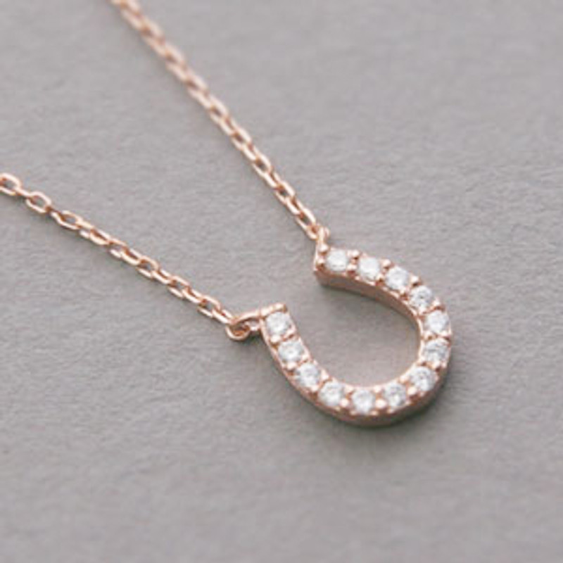 Rose Gold Swarovski Horseshoe Necklace Sterling Silver