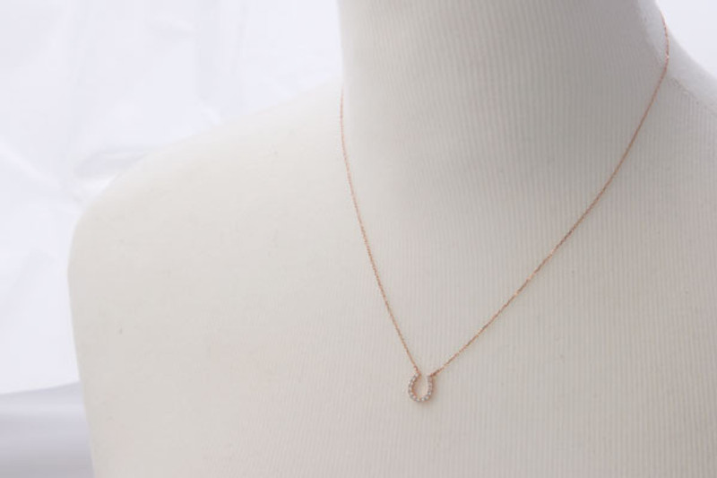 Rose Gold Swarovski Horseshoe Necklace Sterling Silver