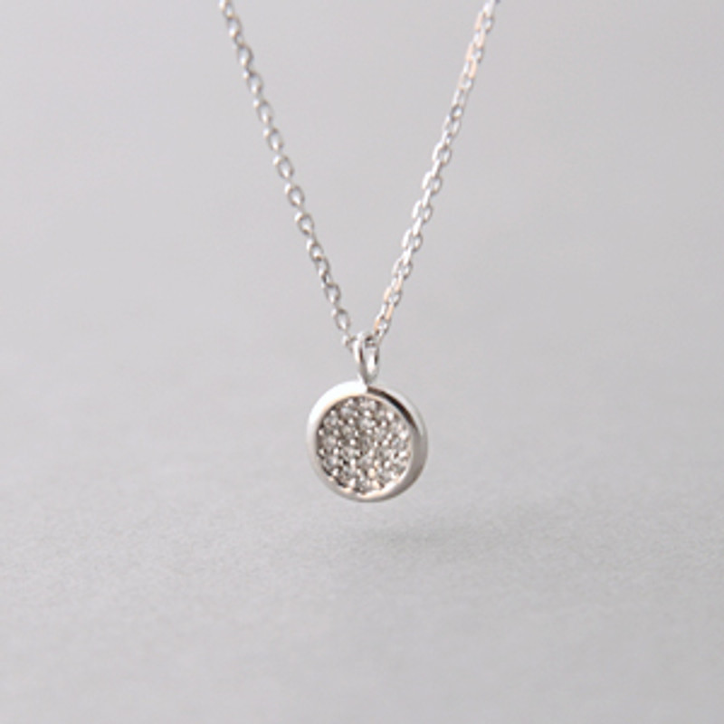 60cm CZ Pave Disc Charm Necklace Sterling Silver