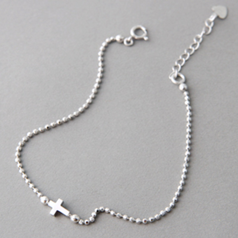 White Gold Cutting Ball Chain Sideways Cross Bracelet Sterling Silver on kellinsilver.com