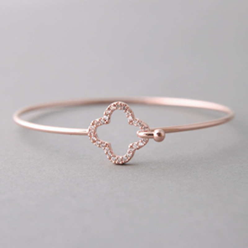Pave Swarovski Four Leaf Clover Cuff Rose Gold from kellinsilver.com
