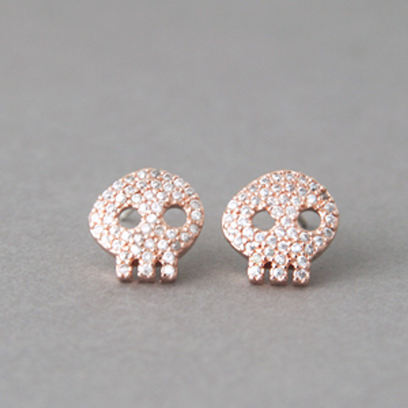 Swarovski Rose Gold Skull Earrings Studs