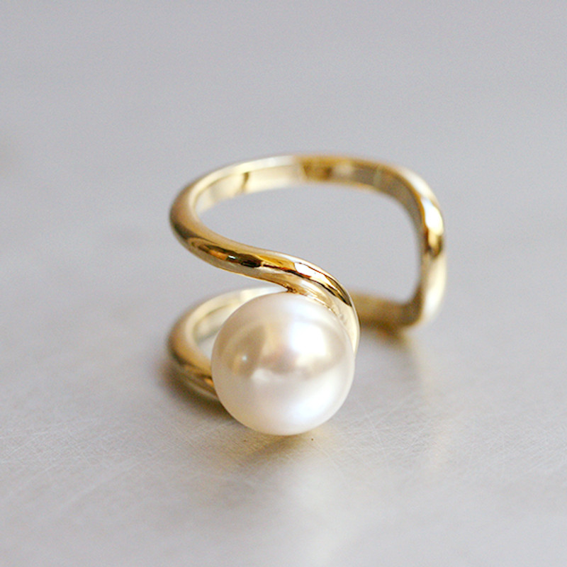 10mm Pearl Gold Cuff Ring Pearl Jewelry from Kellinsilver.com