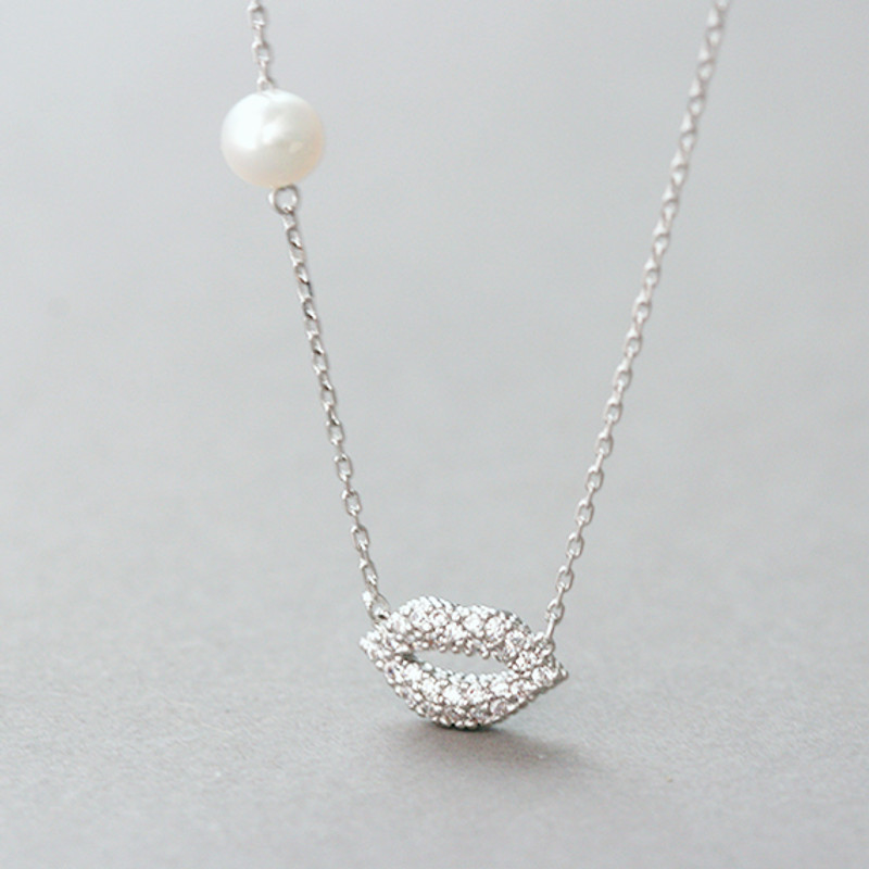 Swarovski Micro Pave White Gold Lip Necklace Sterling Silver from kellinsilver.com