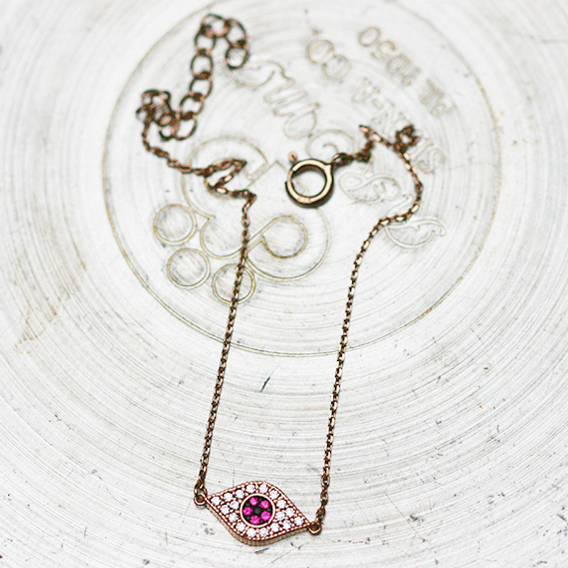 Ruby Swarovski Rose Gold Small Evil Eye Bracelet Sterling Silver from kellinsilver.com