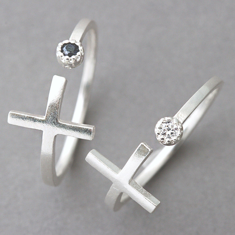 CZ Sideways Cross Wrap Ring Sterling Silver