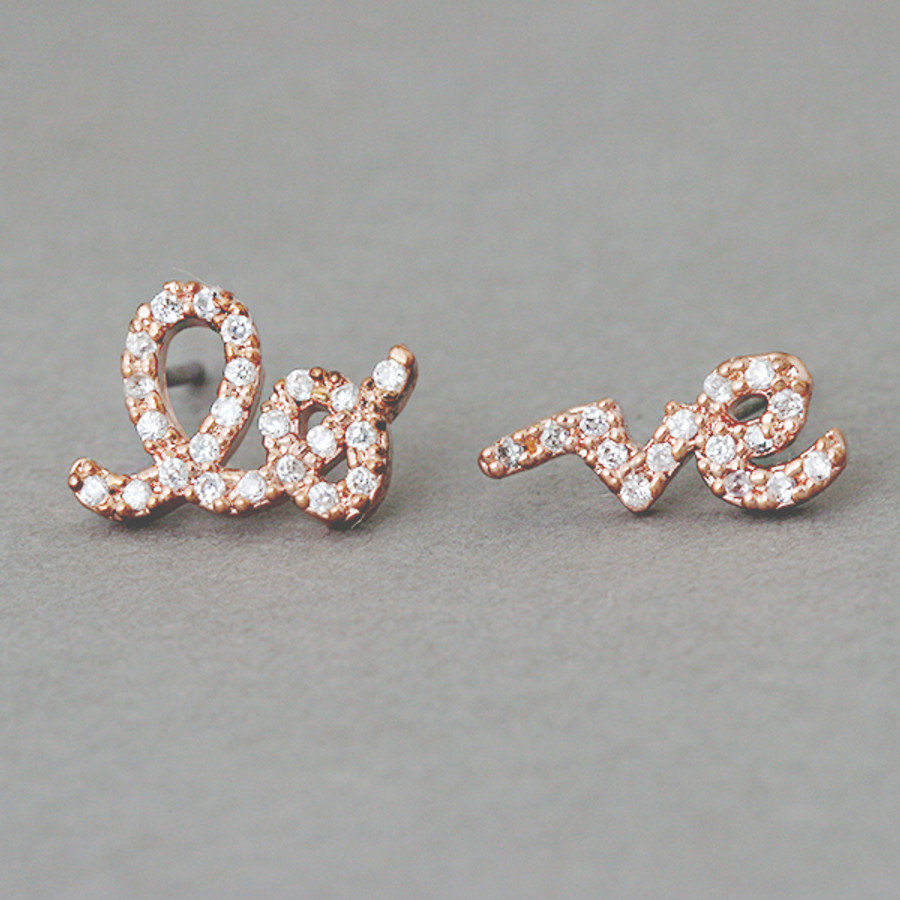 Cz Rose Gold Love Word Earrings Studs From Kellinsilver Com Cz Rose Gold Love Word Earrings Studs From Kellinsilver Com