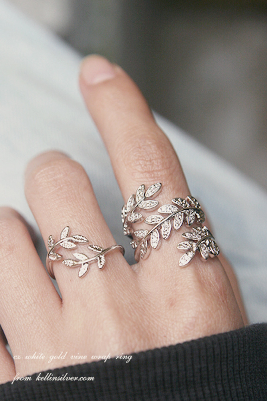 CZ White Gold Vine Ring Wrap - kellinsilver.com