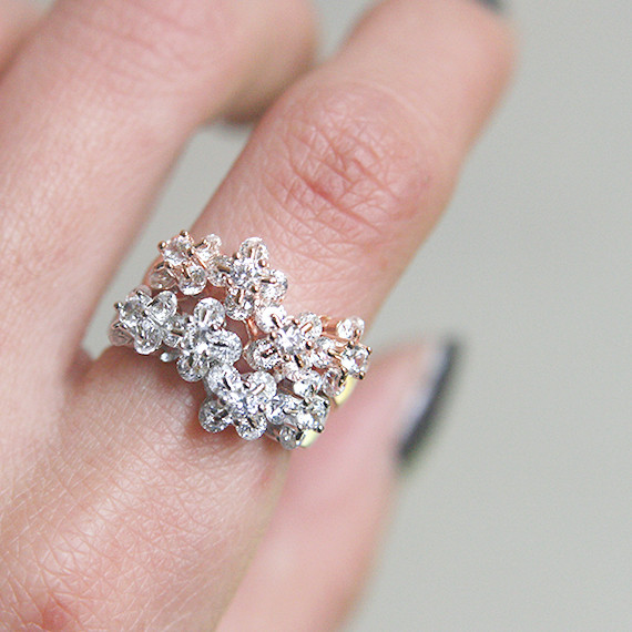 Rose Gold Blossom Wedding Ring Sterling Silver