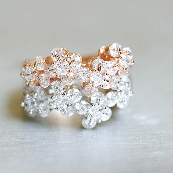 Rose Gold Blossom Wedding Ring Sterling Silver
