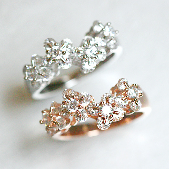 Rose Gold Blossom Wedding Ring Sterling Silver