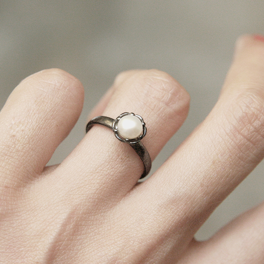 Freshwater Pearl Oxidized Sterling Silver Ring ...