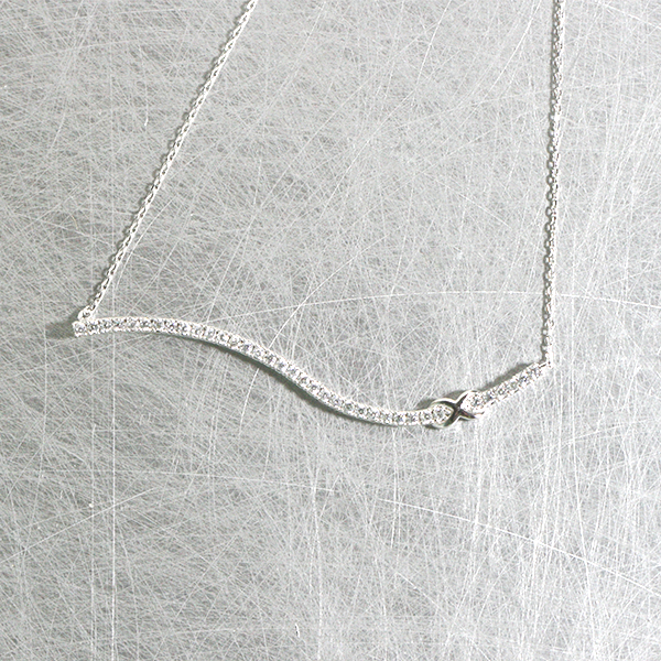 White Gold CZ Infinity Wave Bar Necklace Sterling Silver from kellinsilver.com