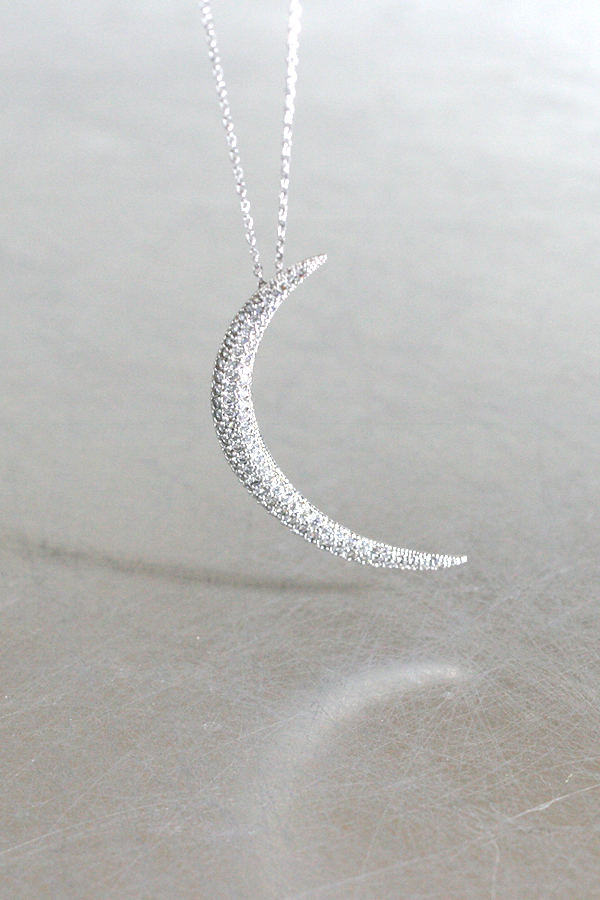 Swarovski White Gold Crescent Moon Long Necklace Sterling Silver from kellinsilver.com