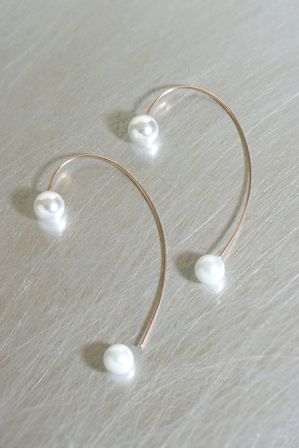Swarovski Pearl Curved Bar Dangle Earrings Rose Gold Kellinsilver