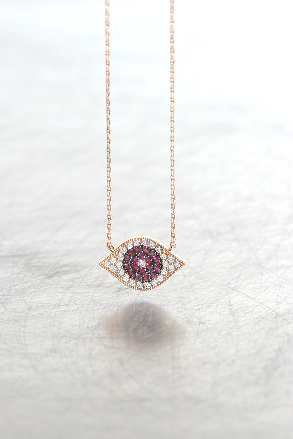 Rose Gold Swarovski Ruby Evil Eye Necklace Sterling Silver from kellinsilver.com