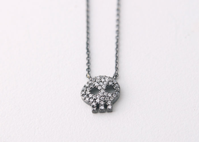 Black Swarovski Skull Necklace Sterling Silver