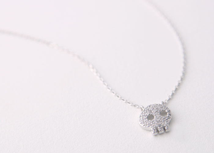 White Gold Swarovski Skull Necklace Sterling Silver from kellinsilver.com