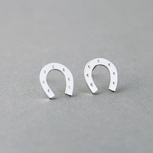 White Gold Lucky Horseshoe Stud Earrings Sterling Silver White Gold Lucky Horseshoe Stud Earrings Sterling Silver Kellinsilver