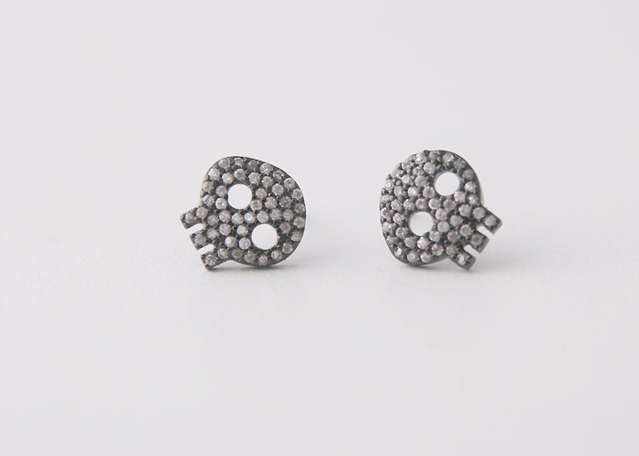Swarovski Black Skull Earrings Studs