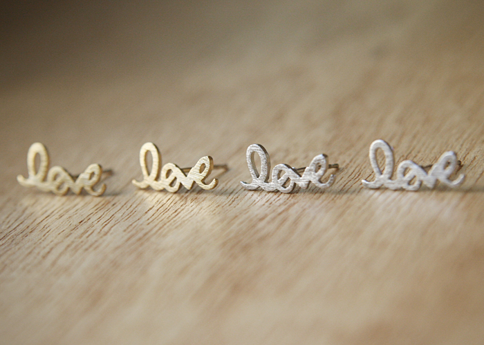 Gold Love Script Earring Studs Gold Love Script Earring Studs