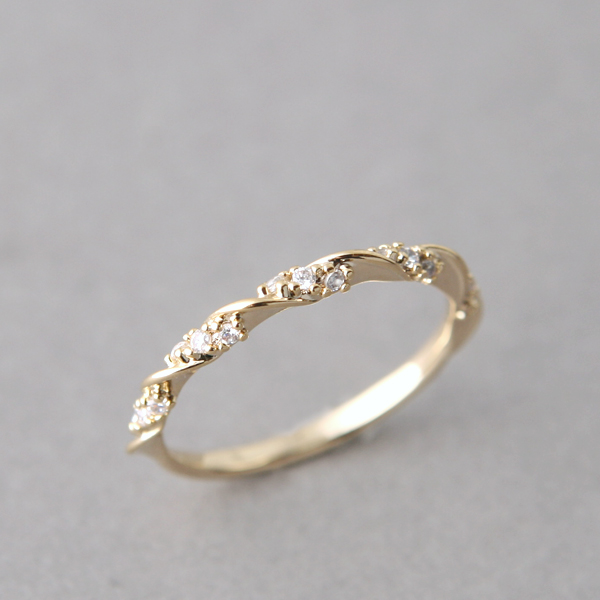 CZ Elegant  Single Ribbon Ring  Gold  kellinsilver com