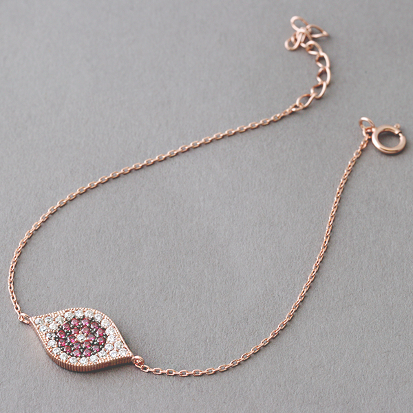 Pave Ruby Swarovski Evil Eye Bracelet Rose Gold from kellinsilver.com