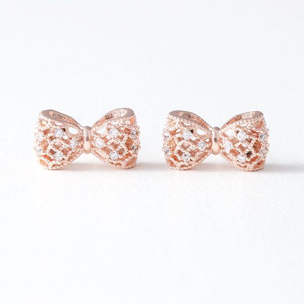CZ 3D Filligree Bow Stud Earrings Rose Gold from kellinsilver.com