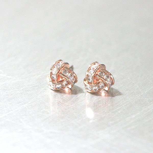 Swarovski Rose Gold Triangle Knot Earrings Studs from kellinsilver.com