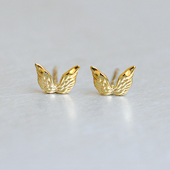 Gold Angel Wing Stud Earrings Sterling Silver Kellinsilver
