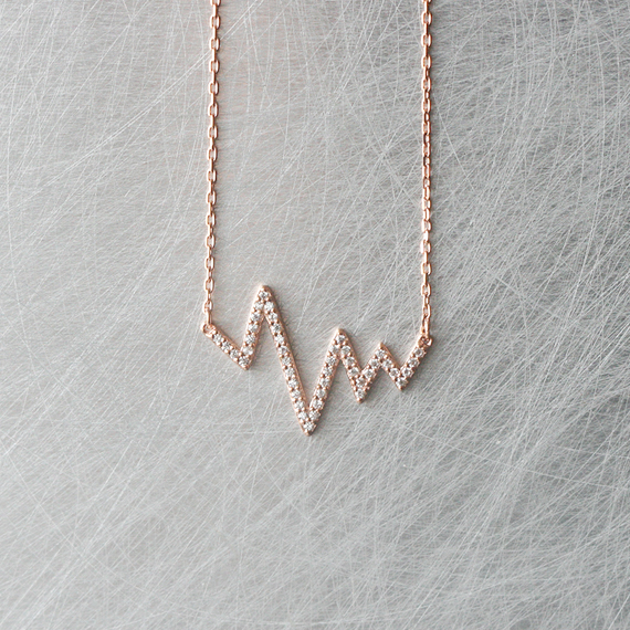 CZ Rose Gold Heartbeat Necklace Sterling Silver from kellinsilver.com