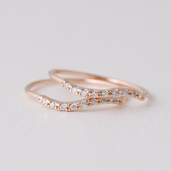 CZ Wave Rose  Gold  Thin  Rings  Set of 2 kellinsilver com