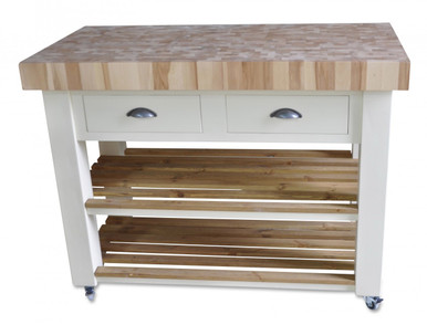 Butchers Block Kitchen Island - trolley on wheels / castors hand painted