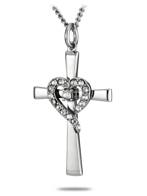 steel swarovski cross with heart necklace isaiah 46 4