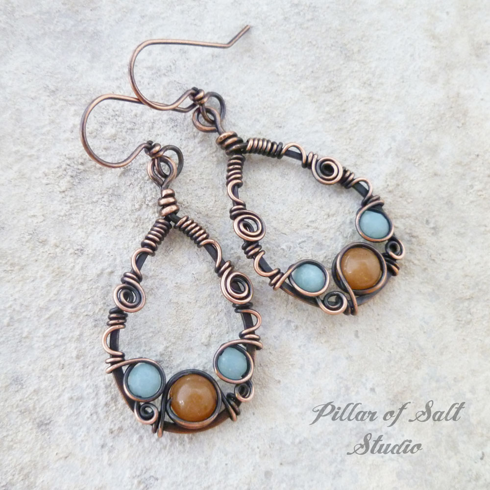 Teardrop Wire wrapped earrings by Pillar of Salt Studio