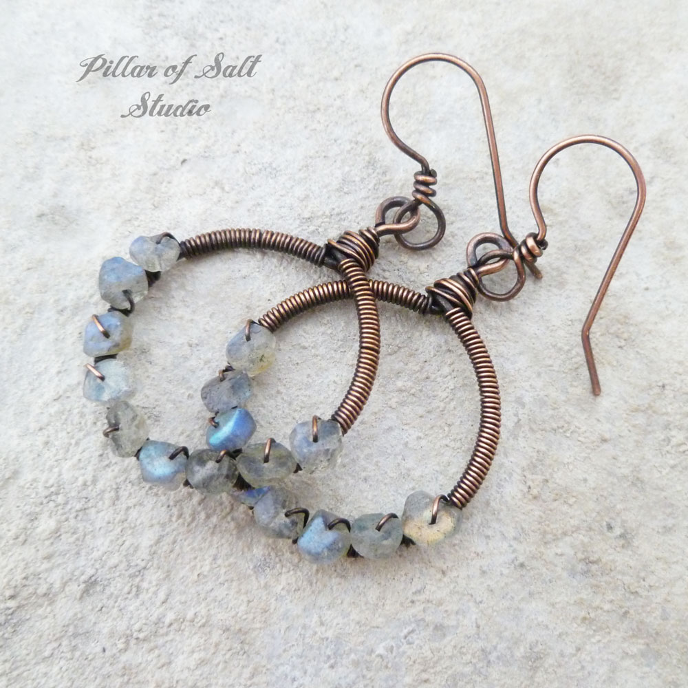 Labradorite copper earrings wire wrapped jewelry by Pillar of Salt Studio