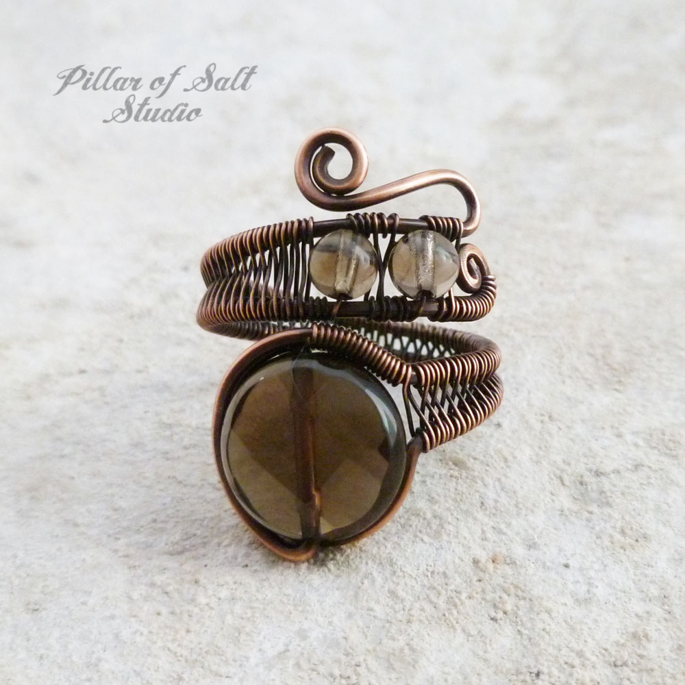 Smoky Quartz wire wrapped ring by Pillar of Salt Studio