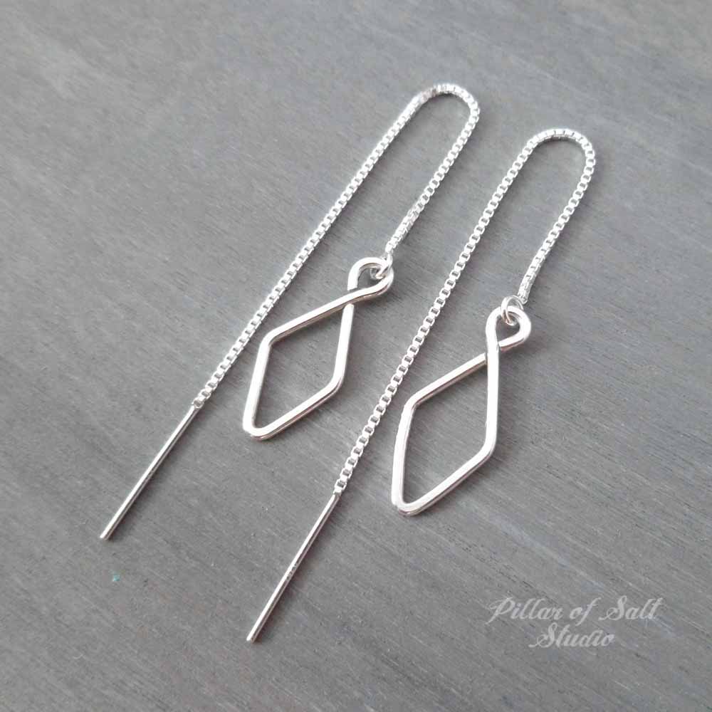 diamond-shaped sterling silver threader earrings by Pillar of Salt Studio