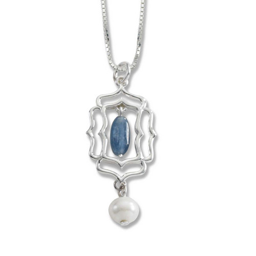 Sterling Silver Mystic Window Genuine Kyanite Freshwater Pearl Pendant Sterling Silver Mystic Window Genuine Kyanite Freshwater Pearl Pendant