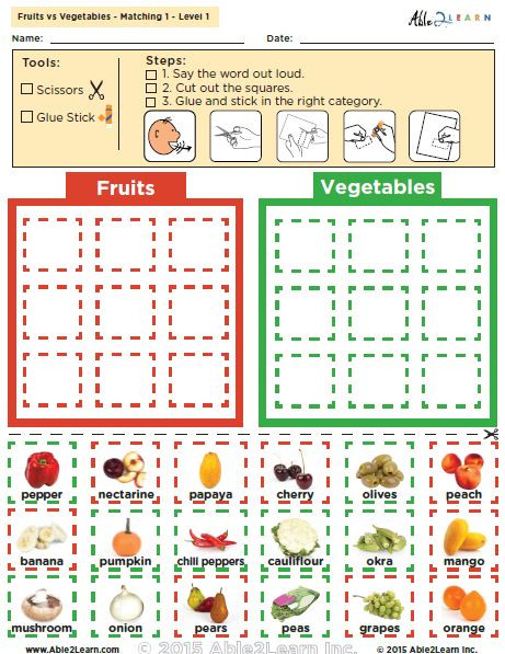 Fruits vs. Vegetables The Food Groups Level 1