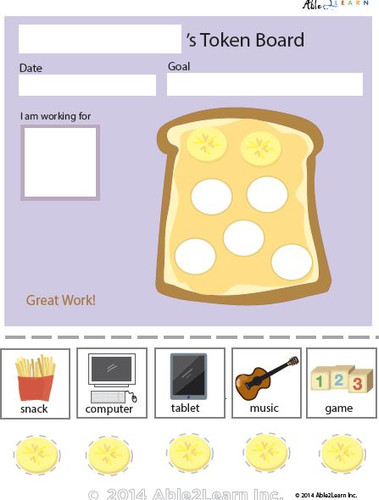 Token Board - Food Toast - 5 Tokens - Able2learn Inc.