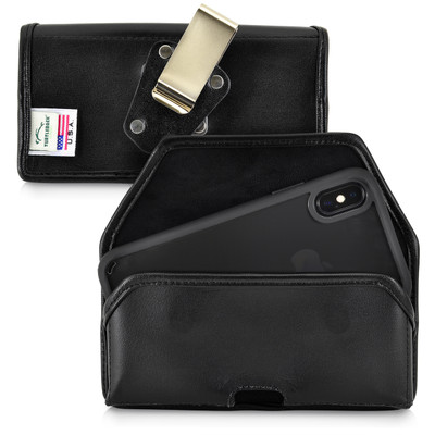 iPhone XS (2018) & iPhone X (2017) Belt Case Horizontal Holster Black Leather Pouch Heavy Duty Rotating Clip