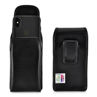 iPhone XS (2018) & iPhone X (2017) Belt Case Vertical Holster Black Leather Pouch Executive Belt Clip